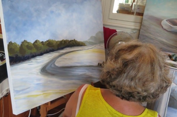 Ro Fawcett at work on a painting during the arts weekend