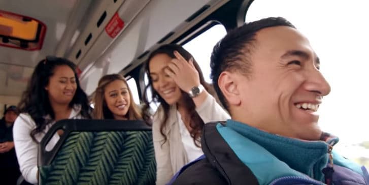 Adam (Kiwi actor Neil Amituana'i), rides an Auckland bus to eavesdrop on Mary (Gloria Ofa Blake), the target of his romance