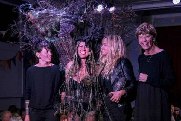 Winner of the Supreme Award and the People's Choice- Liberated by Annick Faubert and Candide Lecourtois. Left-Right: Annick Faubert, model Ruth Hare, Candide Lecourtois and sponsor Irene Linnegar from Kiwi Designer Homes